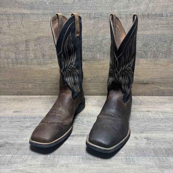 Ariat Sport Rustler Wide Square Toe Brown Leather Cowboy Boot Men's Size 11 - Picture 1 of 8